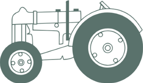 Monochrome lineart of a tractor from the side